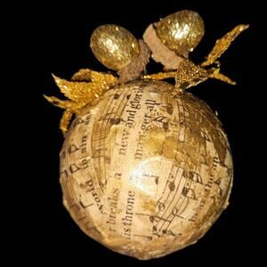 Vintage Sheet Music Christmas Ornaments Gold Angel Acorn Set of 10